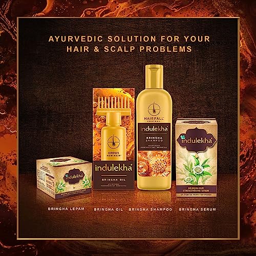 Indulekha Bringha Ayurvedic Hair Oil 100 ml|| Hair Fall Control and Hair Growth with Bringharaj & Coconut Oil - Comb Applicator Bottle for Men & Women