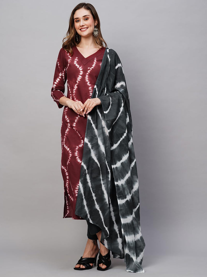 ANNI DESIGNER Women's Cotton Blend Straight Printed Kurta with Pant & Dupatta (Mithila Maroon-NW_XL_Maroon_X-Large)