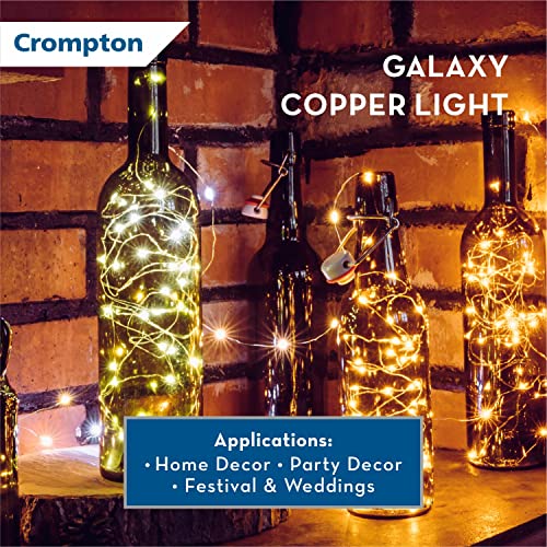 Crompton Galaxy Decoration Copper USB Powered String Fairy Lights with 100 Led Light (10 Meters, Warm White, Pack of 1)