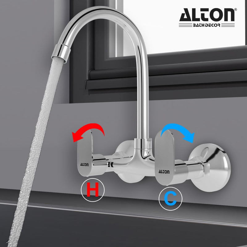 ALTON AXN9470 Brass Sink Mixer with Swinging Spout, Silver, Chrome Finish