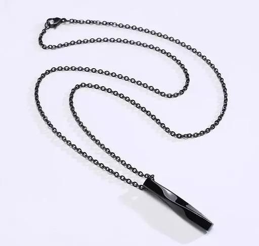 New Fashion Spiral Bar Pendant Necklace Unisex Black Color Classic Stainless Steel Box Chain Necklace For Men & Women