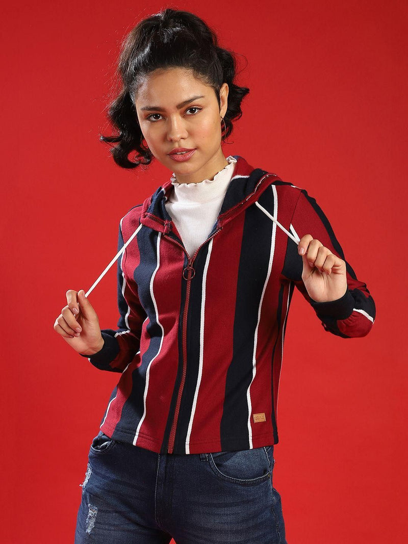 Women's  Cotton Multicolor Narrow Stripes Sweatshirt