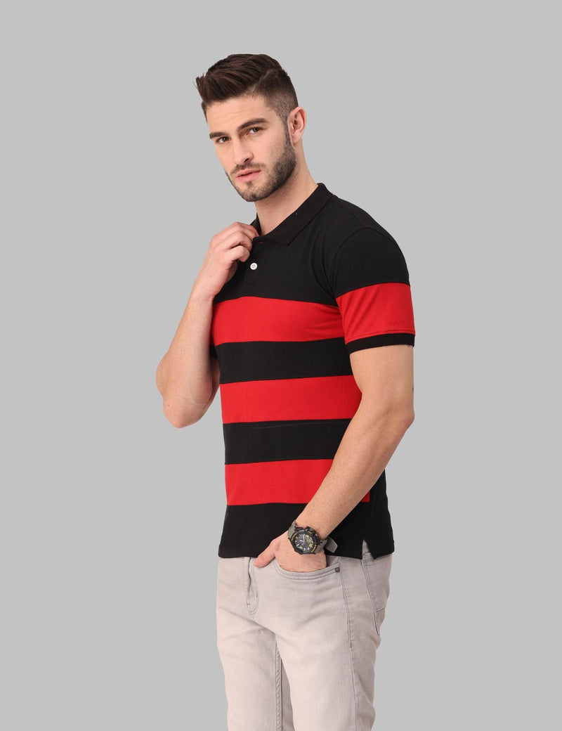 Cotton Color Block Half Sleeves Mens Polo Neck T-shirt