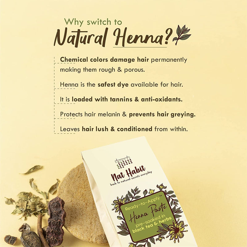 Nat Habit - Fresh Ready To Apply Henna Paste, Pre-Soaked in Black Tea and Herbs,100% Natural Rajasthani Henna, Imparts Rich Brown Shade (Pack of 2 x 220g)