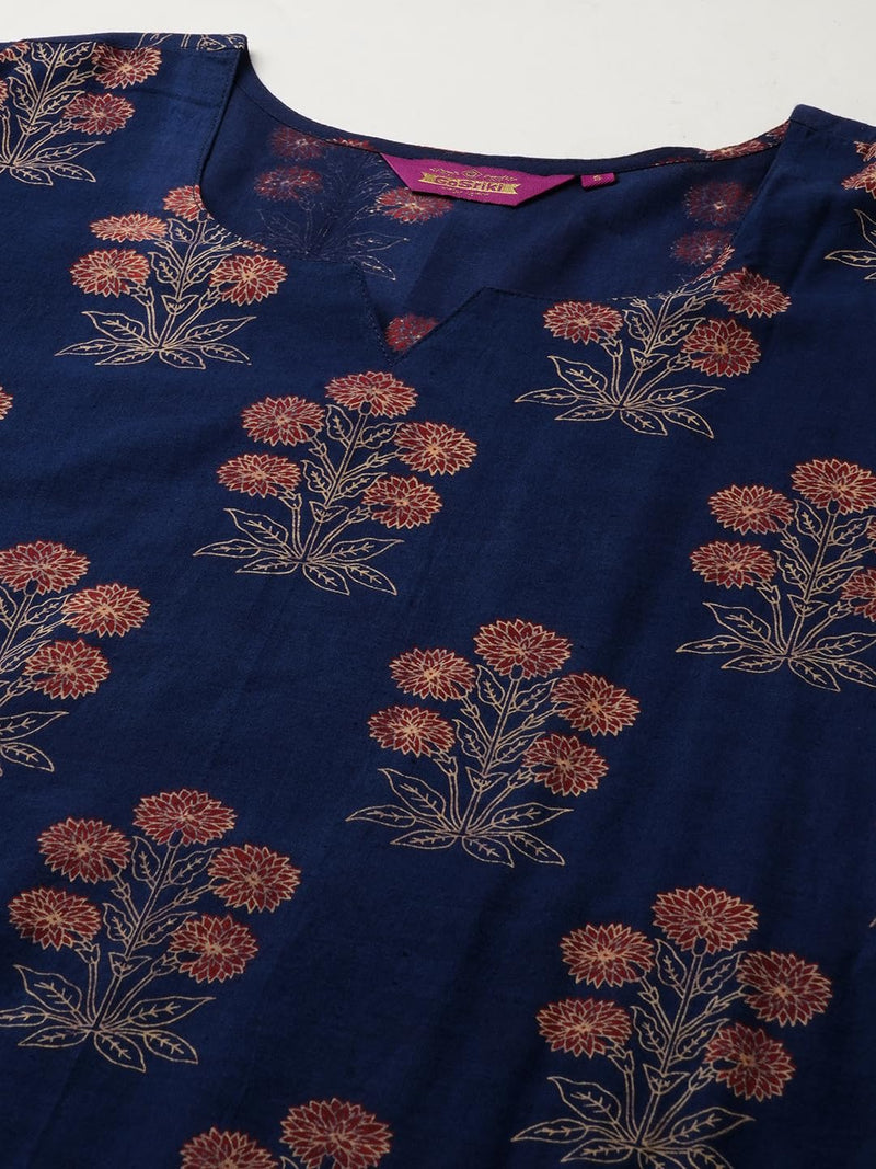 ANNI DESIGNER Women's Cotton Blend Printed Straight Kurta with Pant (JIRA Blue_XL_Blue_X-Large)