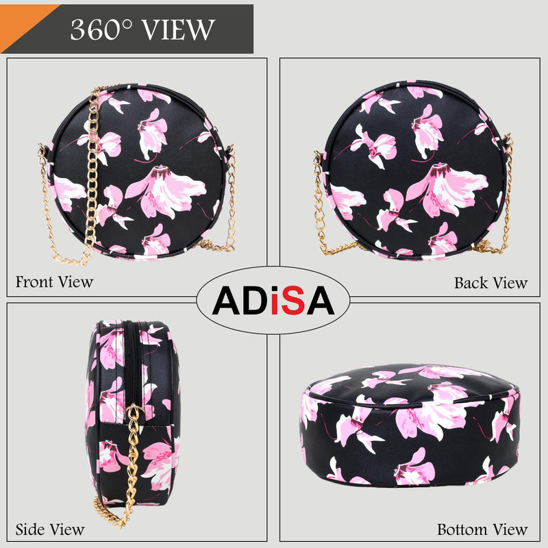 ADISA Women Girls Floral Print Round Sling Bag (BL-Pink)