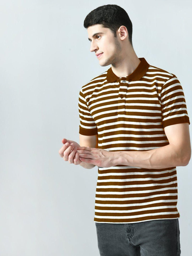 Cotton Blend Stripes Half Sleeves Mens Polo T-Shirt