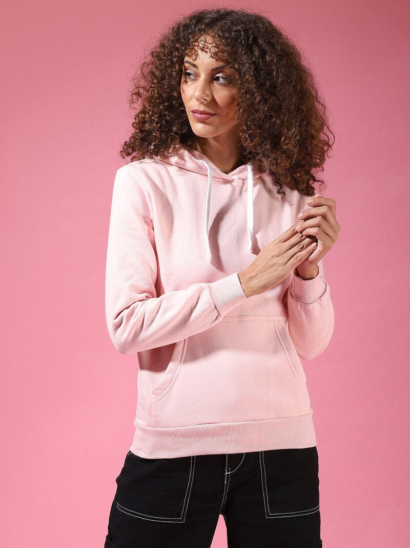 Women's  Cotton Pink Solid Sweatshirt
