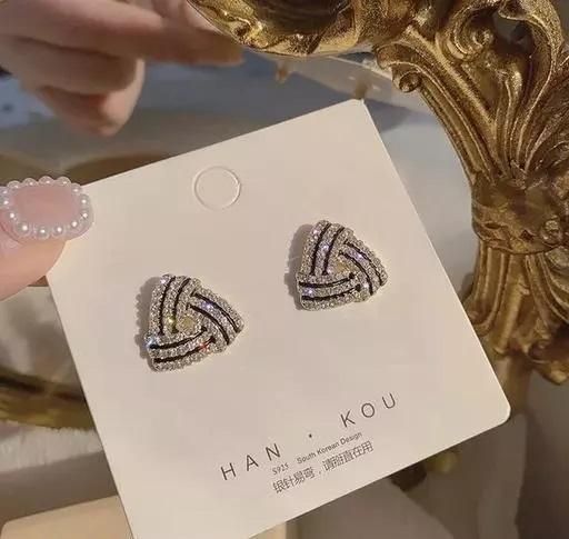 Korean Style Temperament Fashion , Triangle Geometric , 925 Micro Diamond Earrings