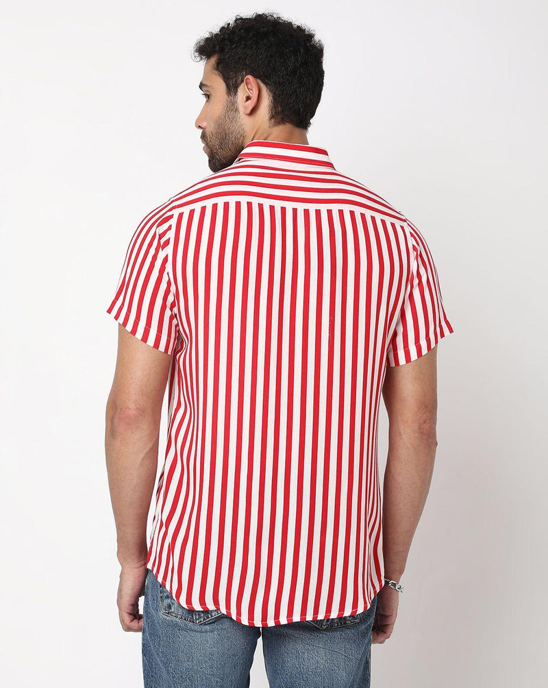 7 Shores Rayon Stripes Half Sleeves Regular Fit Mens Casual Shirt