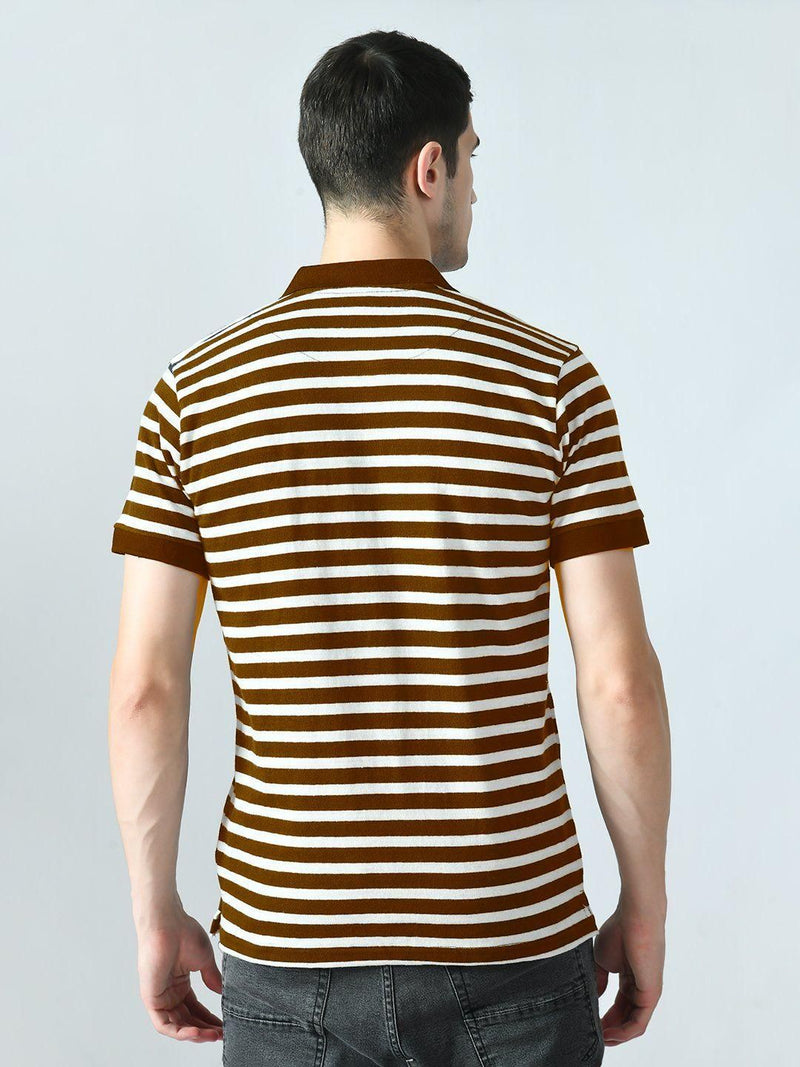 Cotton Blend Stripes Half Sleeves Mens Polo T-Shirt
