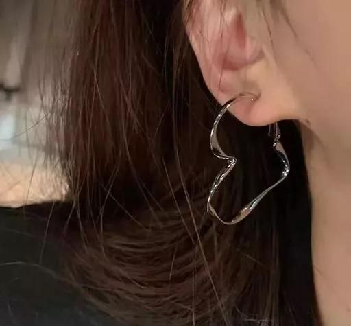 Damla New Korean Design Silver Plated Trendy Hollow Heart Statement Hoop Earrings Jewelry