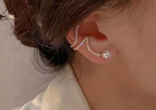 Silver Needle Pearl Diamond Ear Clip Korean Fashion Temperament Ear Stud Ear Bone Clip One-piece Earrings Ins All-match Earrings