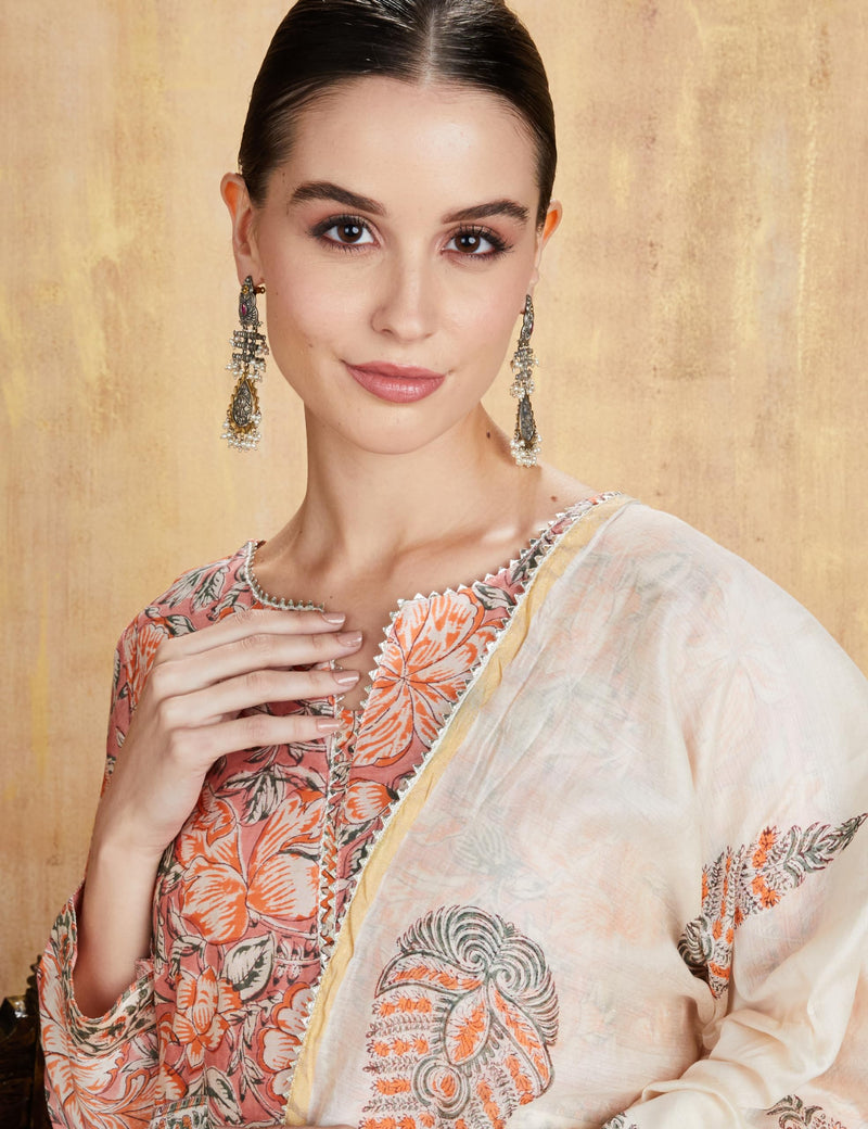 Amazon Brand - Myx Women's Silk Blend Salwar Suit (AW23-MYX-MRVL-SKD-01_SANGANERI Peach_M)