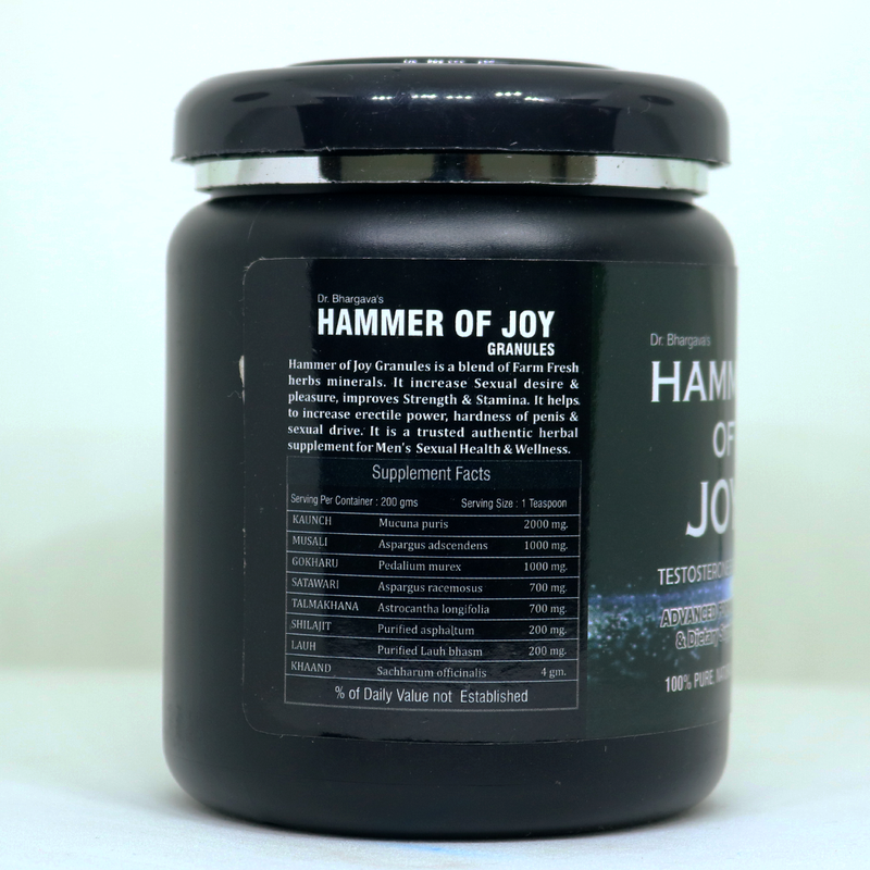 Dr.Bhargav’s I Hammer of joy granules | Testosterone Booster | Enhances Energy & Stamina| Dysfunction I Premature Ejaculation| medicine| Hammer of Joy Granules I Joy Tablet| 200gm Granules