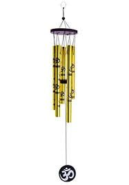 Balaji Arts Feng Shui Om 5 Pipe Wind Chime Hanging for Home Positive Energy with Good Sound 5 Pipe Positive Energy 36 cm (Golden, Metal)