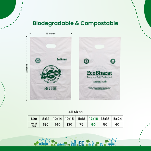 Biodegradable and Compostable D-cut Carry Bags 12x16(60pcs)