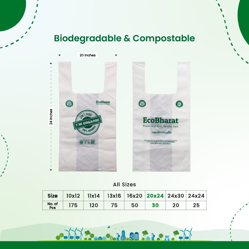 Biodegradable and Compostable U-cut Carry Bags 20x24(25pcs)10kgs Capacity