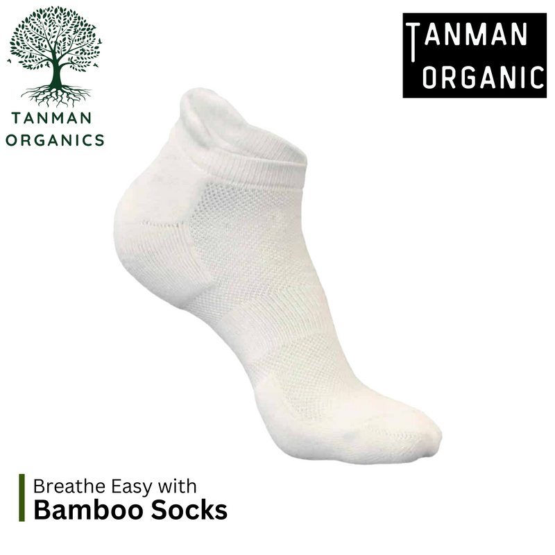 Tanman Organics Bamboo Fiber Unisex Ankle Socks (Odour Free) - White