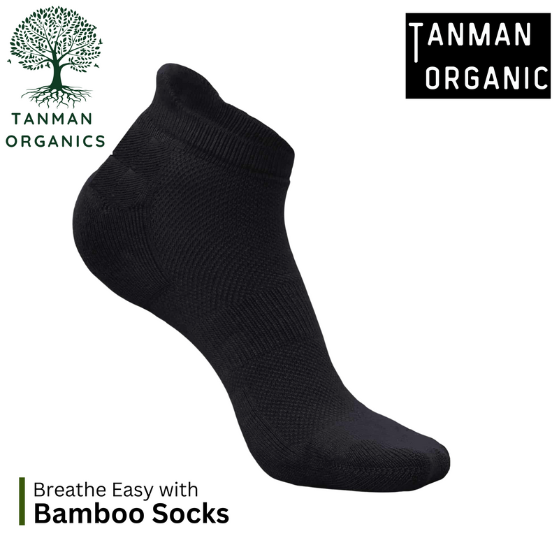 Tanman Organics Bamboo Fiber Unisex Ankle Socks (Odour Free) - Black