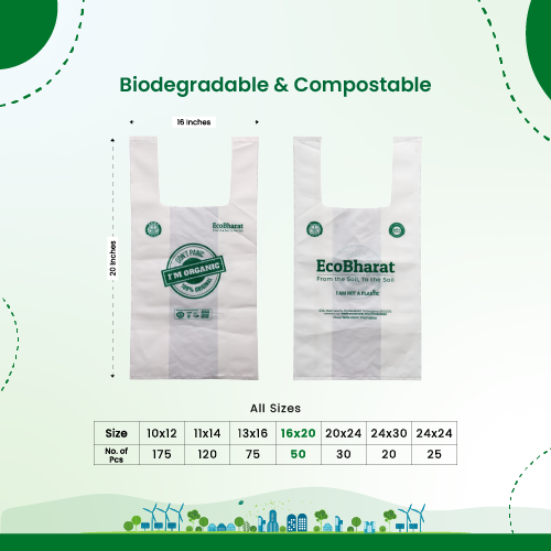 Biodegradable and Compostable U-cut Carry Bags 16x20(45pcs)6kgs Capacity