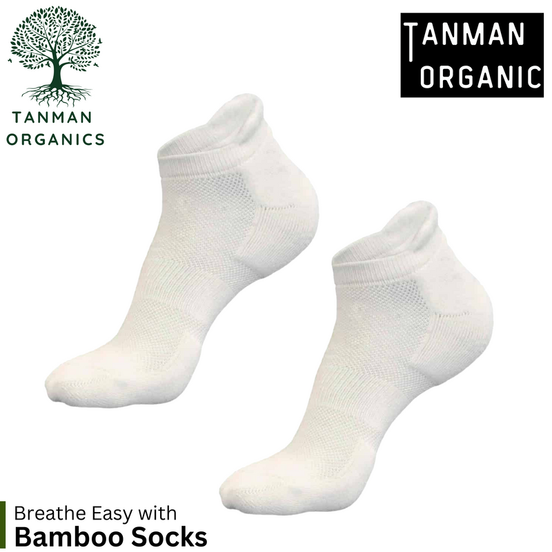 Tanman Organics Bamboo Fiber Unisex Ankle Socks (Odour Free) - White