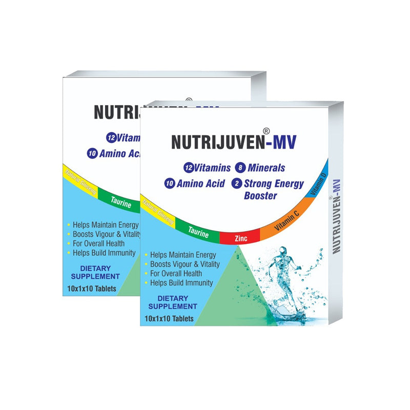 Nutrijuven I MV I Vitamins I Minerals I Amino I Strong Energy Booster I Natural Ginseng I Taurine I Zinc I Vitamin C I Vitamin D I Helps Maintain Energy I Dietary Supplement I 10 Tablets I Pack of 2