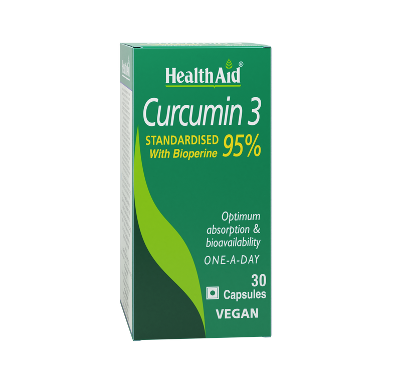 HealthAid I Curcumin 3 I Standardised with Bioperine 95% I 30 Capsules