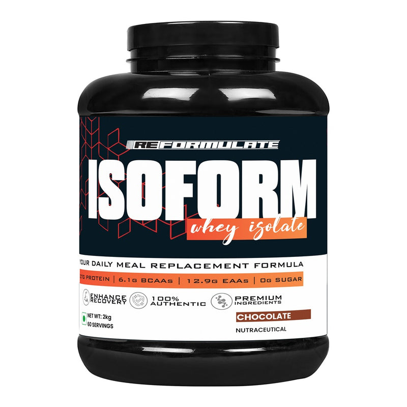 Reformulate I Isoform I  Whey Isolate I Your Daily Meal Replacement Formula I 27G Protein | 6.1G BCAA | 12.9G EAA | O g Sugar I Enhance Recovery I 100% Authentic I Premium Ingredients I Nutraceutical I Serving 60 I Chocolate I 2 KG