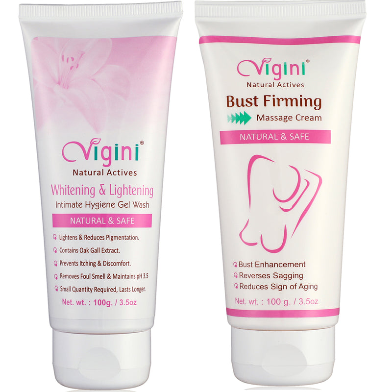 Vigini Vaginal Whitening Lightening Intimate Feminine Hygiene Gel Wash & Bust Firming Breast Enlargement Tightening & Lifting Growth Increase Size Cream-200ml