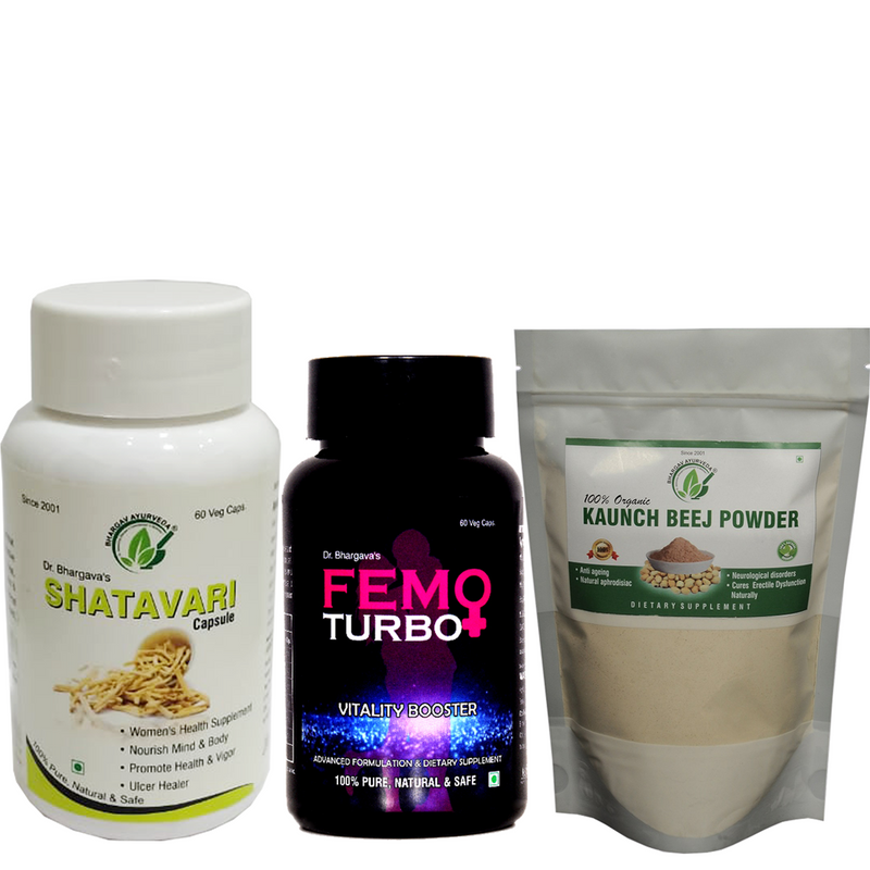 Dr.Bhargav's Femo Turbo 60 Capsule & Shatavari 60 Capsule with Kaunch Beej Powder 100 gms