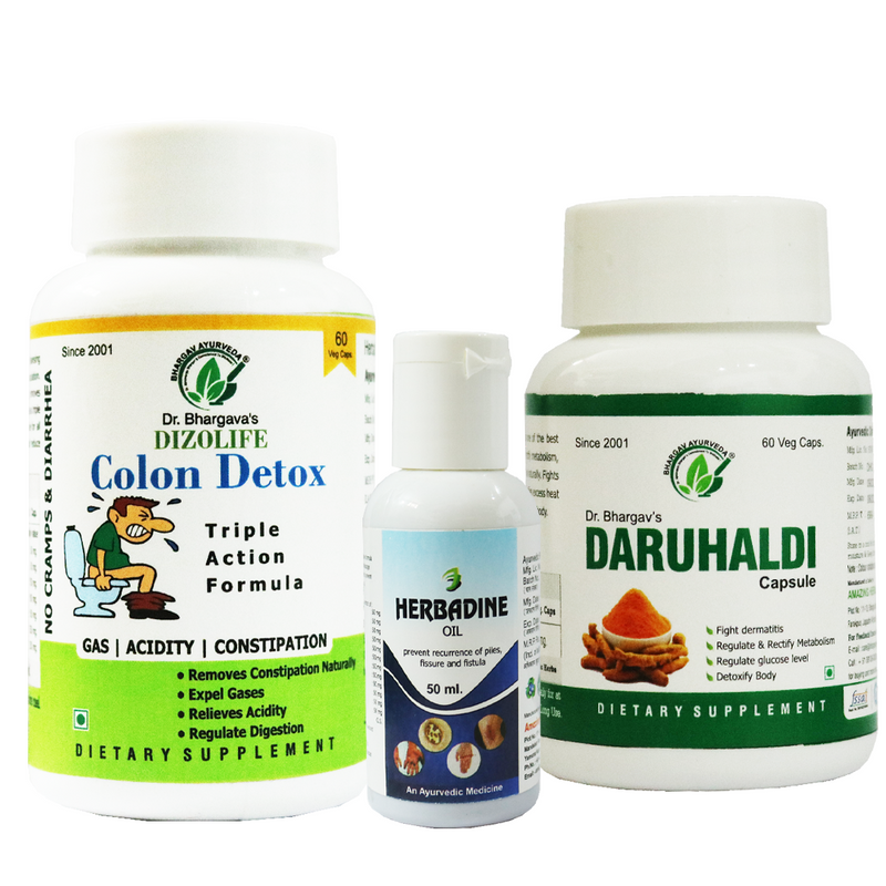 Dr.Bhargav's Colon Detox Triple Action formula 60 Capsule & Daruhaldi 60 Capsule & Herbadine Oil 50 ml