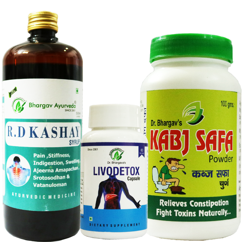 Dr.Bhargav's R.D Kashay Syrup 500 ml & Livo Detox 60 Capsules & Kabj Safa Powder 100 gms