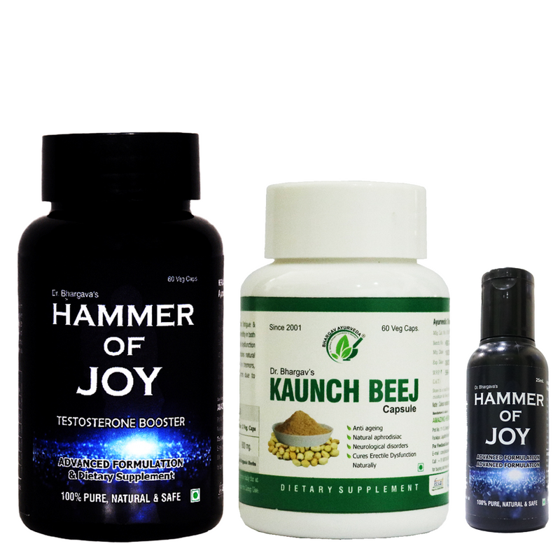 Dr.Bhargav's Hammer of joy 60 Capsule & Kaunch Beej 60 Capsule with Hammer of Joy Oil 50 ml