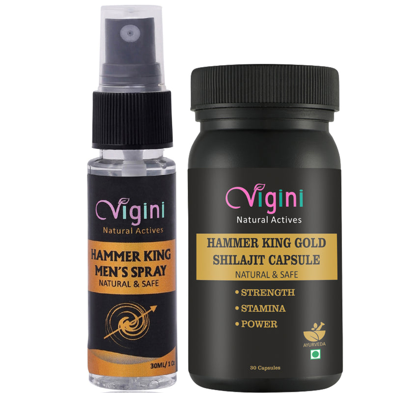 Vigini Hammer King Cfc Free 9Inch Lubricants Sexual Enhancer Delay Spray & Shilajit Gold Straight Stamina Testosterone Power Booster Capsule For Men-30ml+30caps