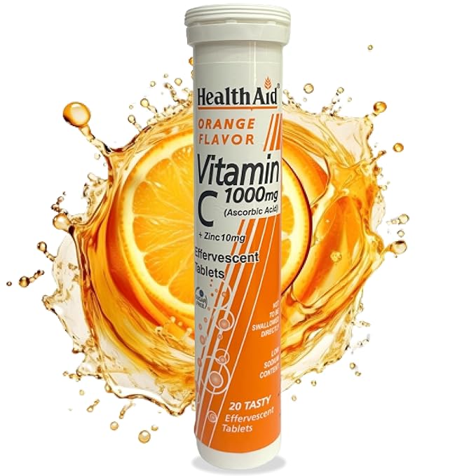 HealthAid I Vitamin C 1000mg I Orange Flavour with Zinc 20 I Effervescent Tablets