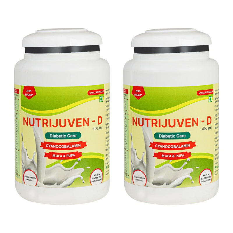 Nutrijuven-D I Diabetic Care I Protein Supplement with added benefits of Divine Herbs like I Ashwagandha with Zero Sugar I Vanilla 400 GM Pack of 2