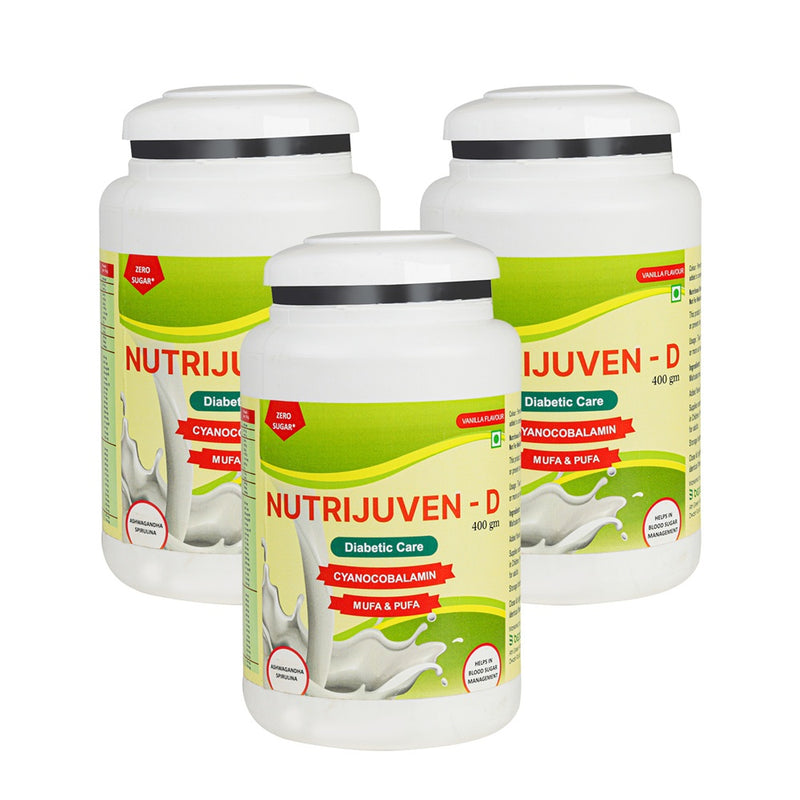 Nutrijuven-D I Diabetic Care I Protein Supplement with added benefits of Divine Herbs like I Ashwagandha with Zero Sugar I Vanilla 400 GM Pack of 3