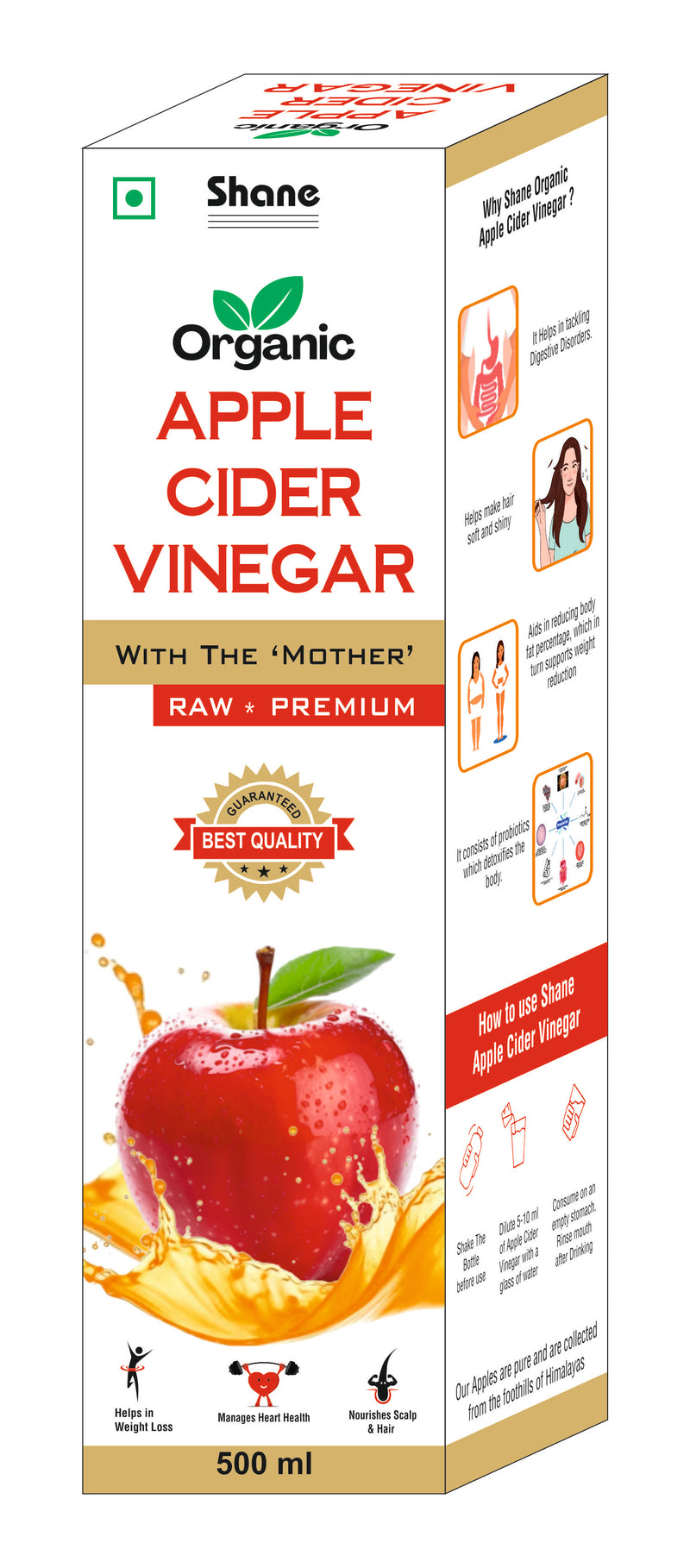 Shane I Organic Apple Cider Vinegar with the Mother I Raw Premium I Best Quality Guaranteed I Help in Weight Loss I Manages Heart Health I Nourishes Scalp I Hair I It Help in Tackling Digestive Disorders I Helps Make Hair Soft and Shiny  I 50 ML