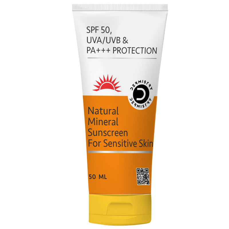 Dermistry Natural Mineral Based Sunscreen for Sensitive Skin & Children with SPF 50 UVA UVB PA+++ Sun Protection Moisturizer Water Resistant Men And Women 50ml