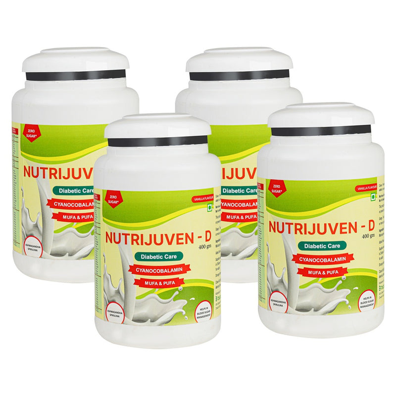 Nutrijuven-D I Diabetic Care I Protein Supplement with added benefits of Divine Herbs like I Ashwagandha with Zero Sugar I Vanilla 400 GM Pack of 4