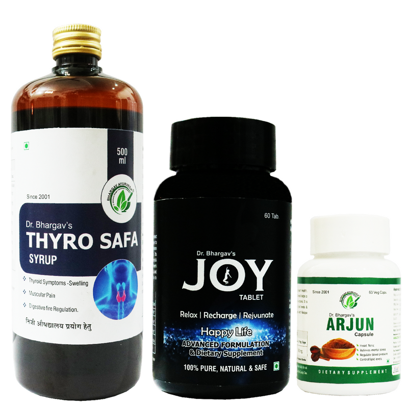 Dr.Bhargav's Thyro Safa Syrup 500 ml & Joy Tablet 60 Tablet with Arjun 60 Capsule