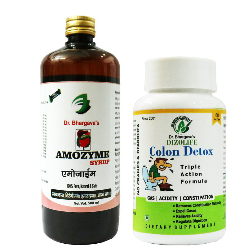 Dr.Bhargav's Amozyme Syrup 500 ML & Colon Detox Triple Action formula 60 Capsule