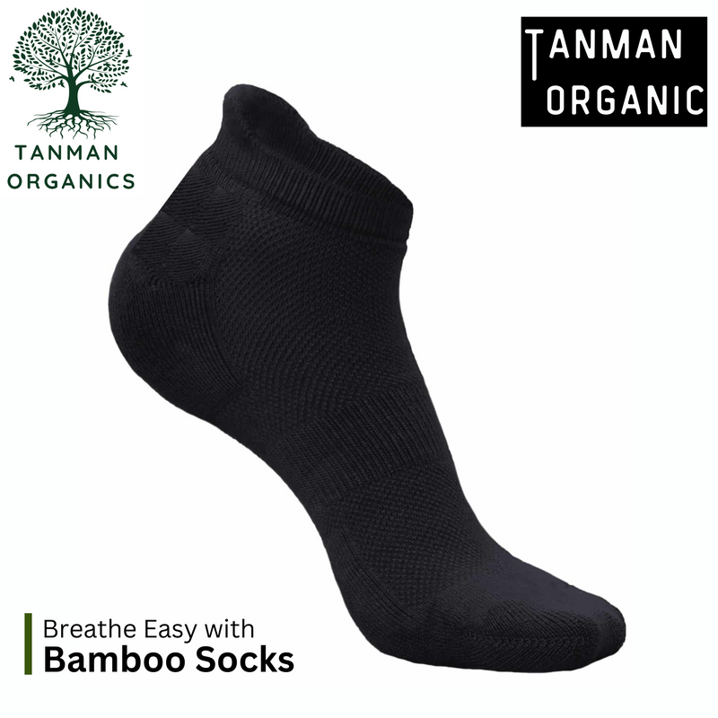 Tanman Organics Bamboo Fiber Unisex Ankle Socks (Odour Free) - Black