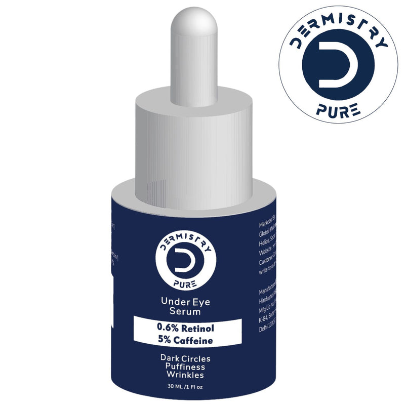 Dermistry 0.6% Retinol  5% Caffeine Anti-Ageing Under Eye Serum for Aging Removes Fine Lines Wrinkles, Dark Circles & Puffiness, Puffy Eyes Rejuvenating 30ml