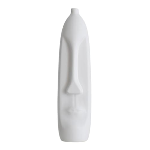 MYADDICTION Human Face Ceramic Vase Practical Home Decor for Cabinet Living Room Bedroom 10cmx39cm White