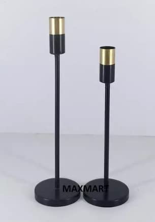 MAXMART Set of 2 Black/Gold Candle Holders, Set of 2 Decorative Candlestick Holders for Taper Candles, Metal Candle Stands for Home Decor, Wedding, Dinning, Party, Anniversary