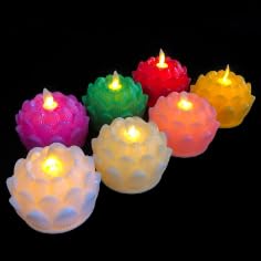 Zusaca LED Lotus Electric Candles Battery Operated Candles Flameless Dancing Battery Operated Swing Candle Light (3Pcs) (Multicolor)