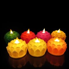 Zusaca LED Lotus Electric Candles Battery Operated Candles Flameless Dancing Battery Operated Swing Candle Light (3Pcs) (Multicolor)