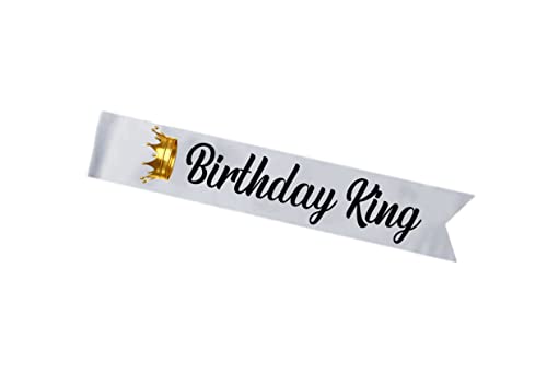 URBAN PENDU Birthday King Text Printed Sash (White) (4 * 72 INCHES) Gift for Friend (Birthday King)